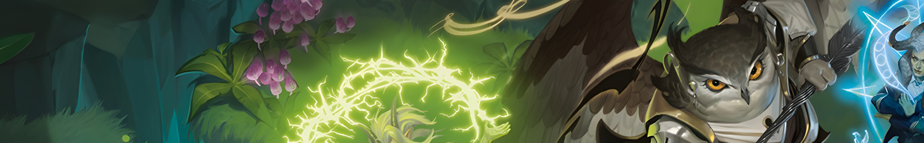 A humanoid owl casts a spell to welcome you to Strixhaven.