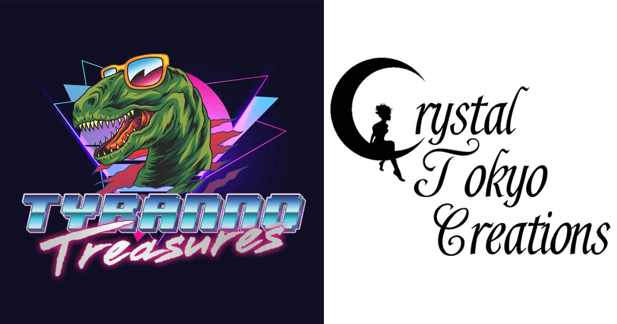 The logos for Tokyo Crystal Creations and Tyranno Treasures.