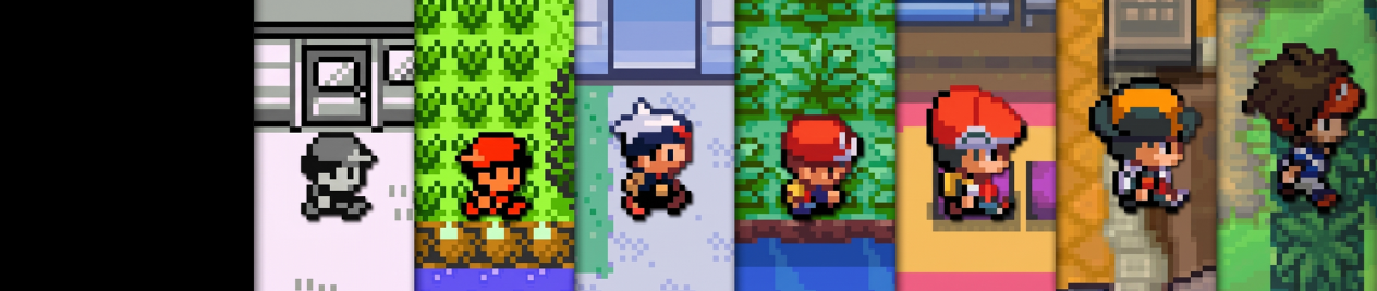 A series of pixel art characters from the initial generations of the Pokémon games.