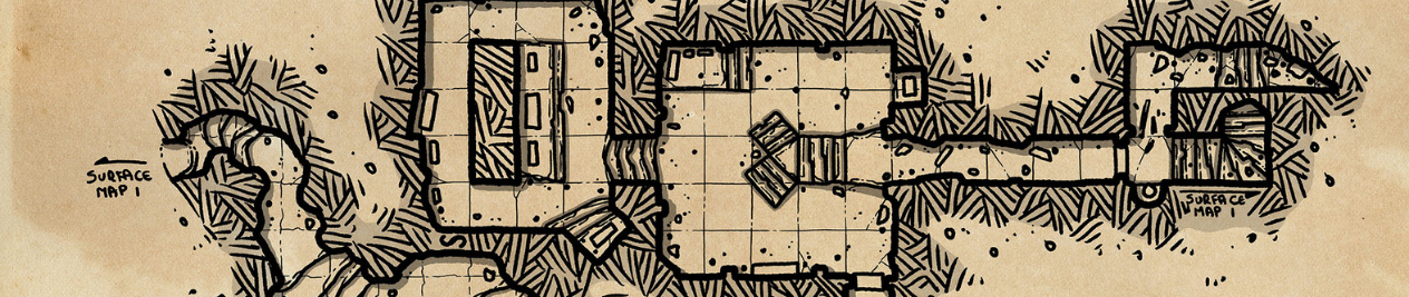 Fantasy RPG dungeon layout on a gridded map.