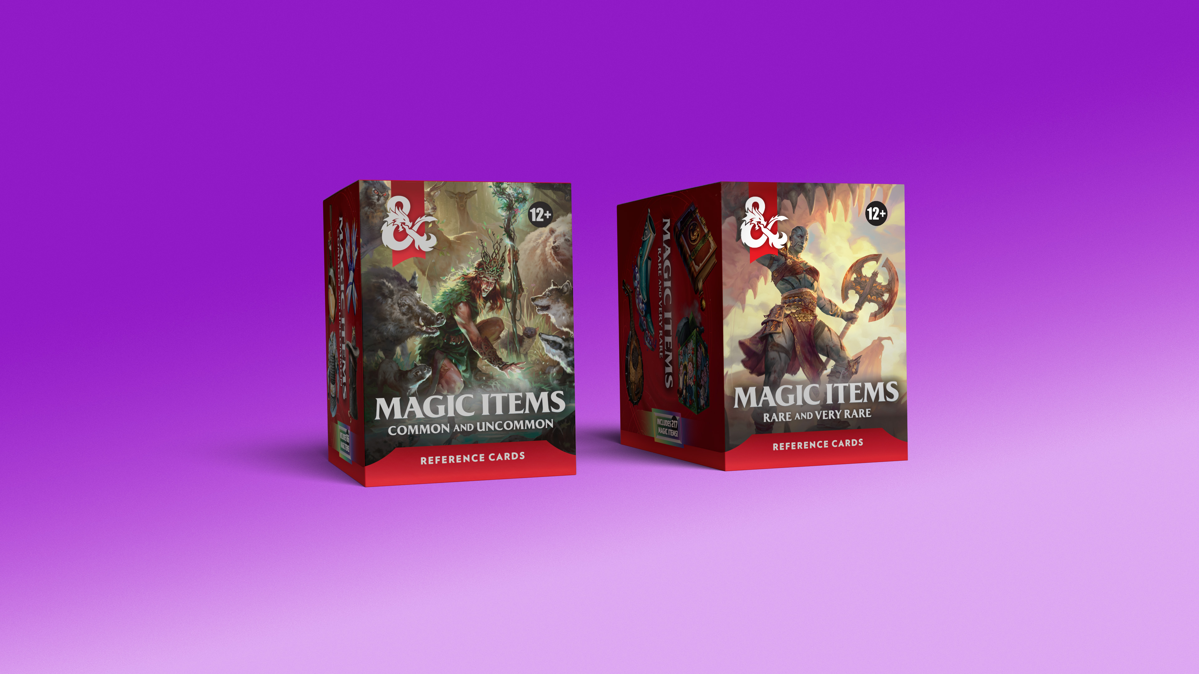 Boxes of Dungeons & Dragons magic item reference cards for 5.5E rules.