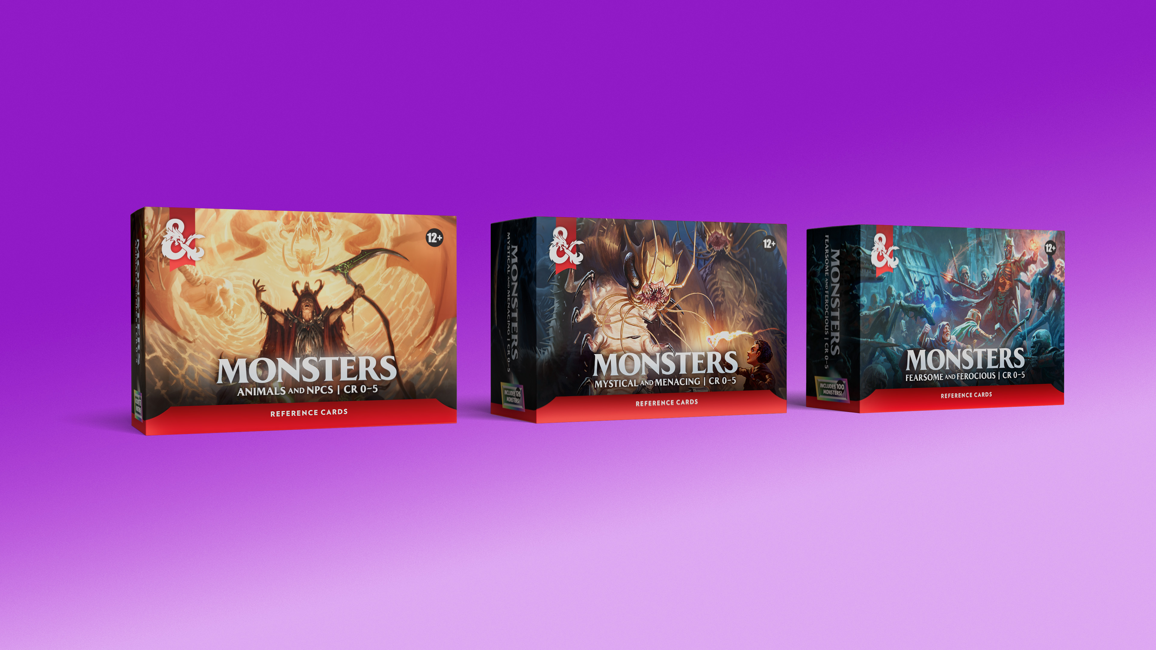 Boxes of Dungeons & Dragons monster reference cards for 5.5E rules.