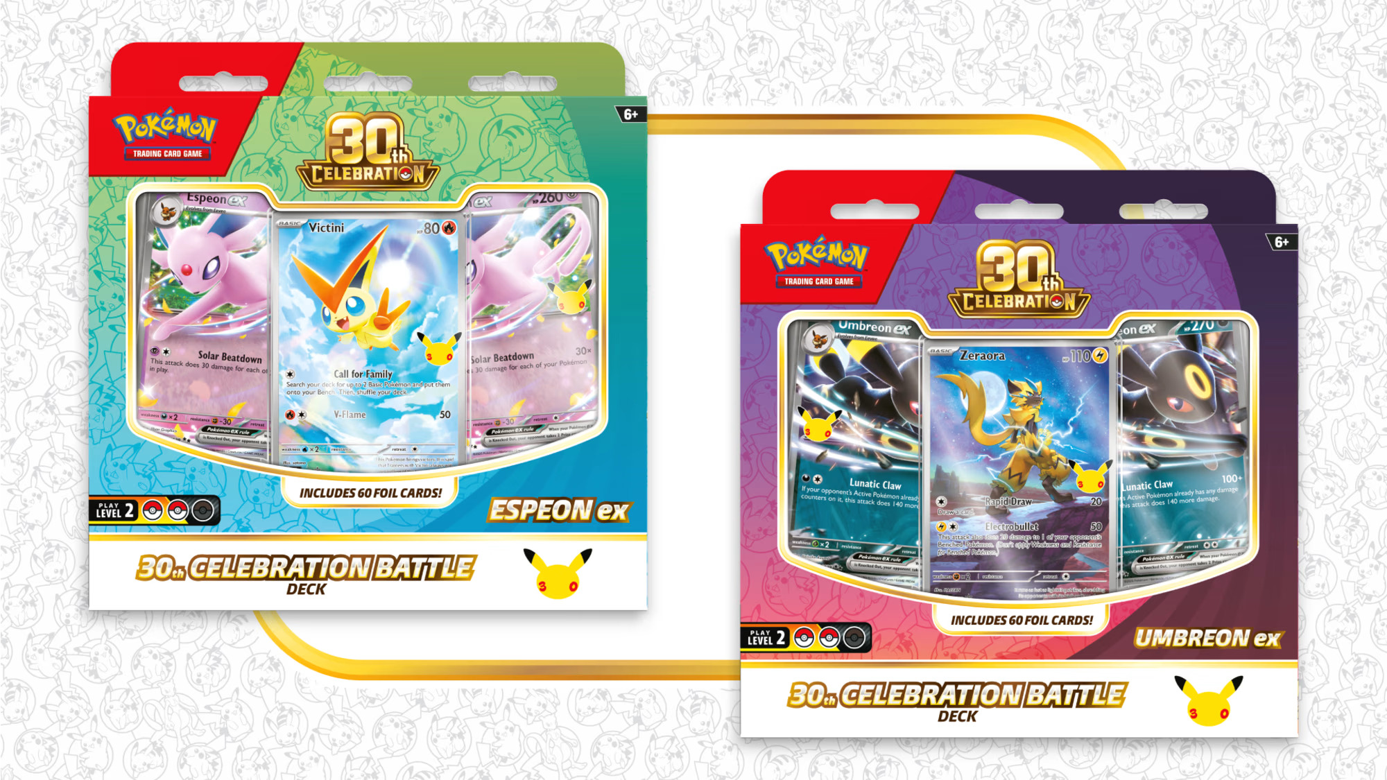 Pokémon Espeon ex and Umbreon ex Battle Decks for the 30th Celebration set.