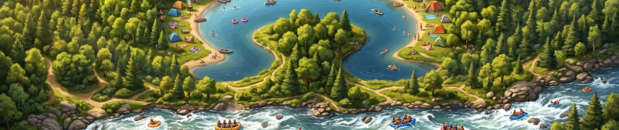 A libra astrology sign representing balance is made by a peaceful crescent oxbow lake above a fast-moving whitewater rapids river.
