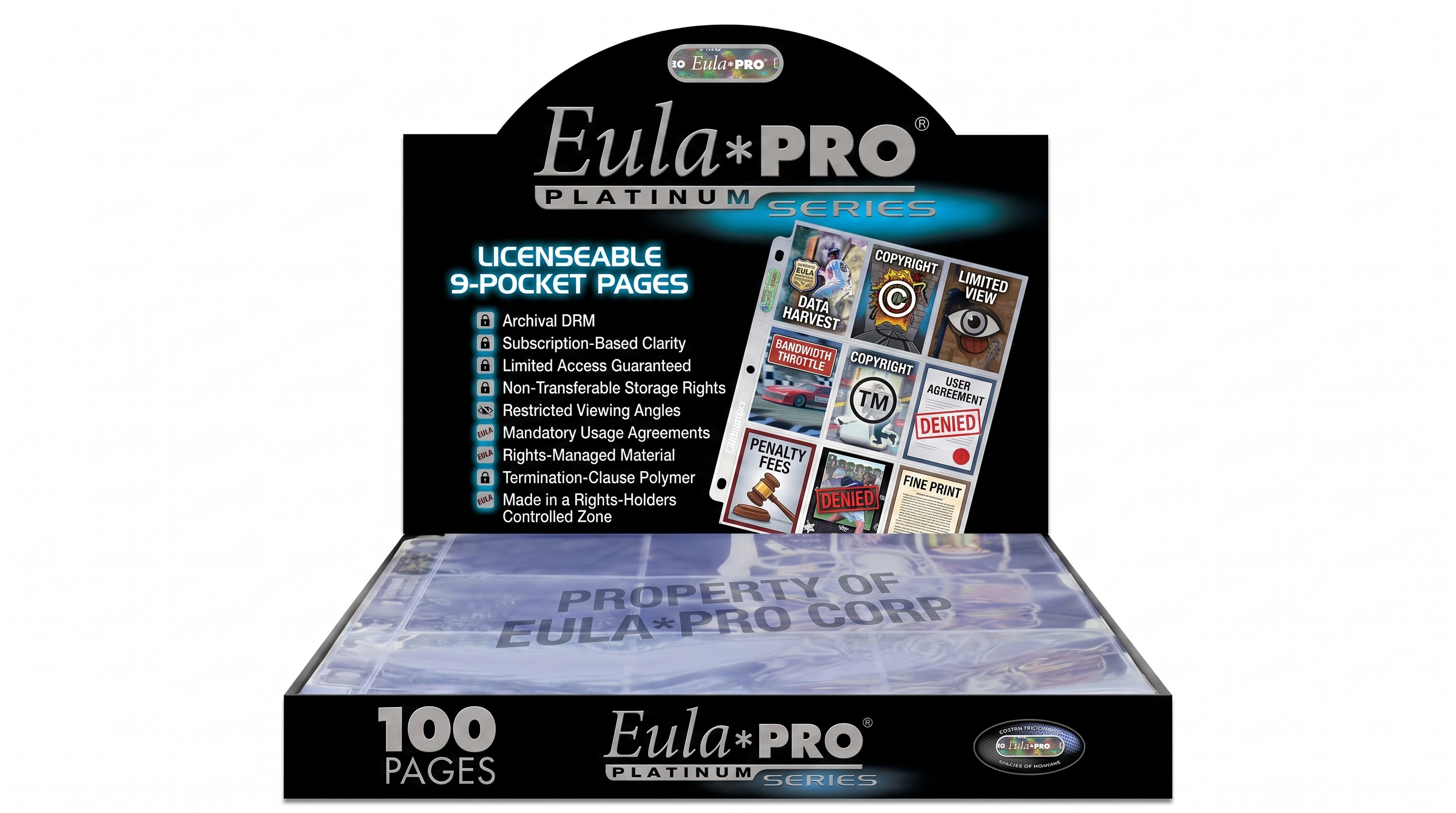 A satirical edit of a popular nine pocket card storage brand emphasizing the need for physical media.
