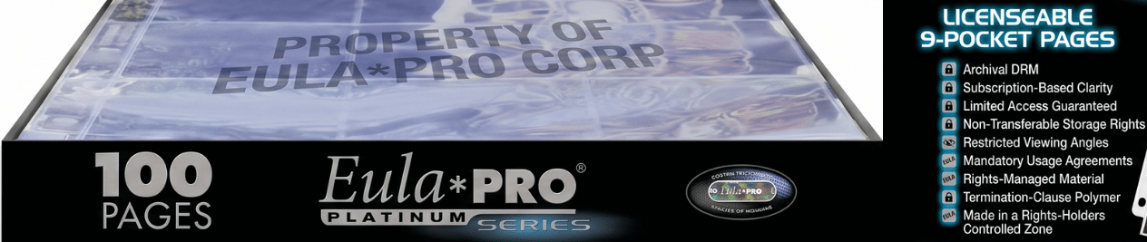 A satirical edit of a popular nine pocket card storage brand emphasizing the need for physical media.