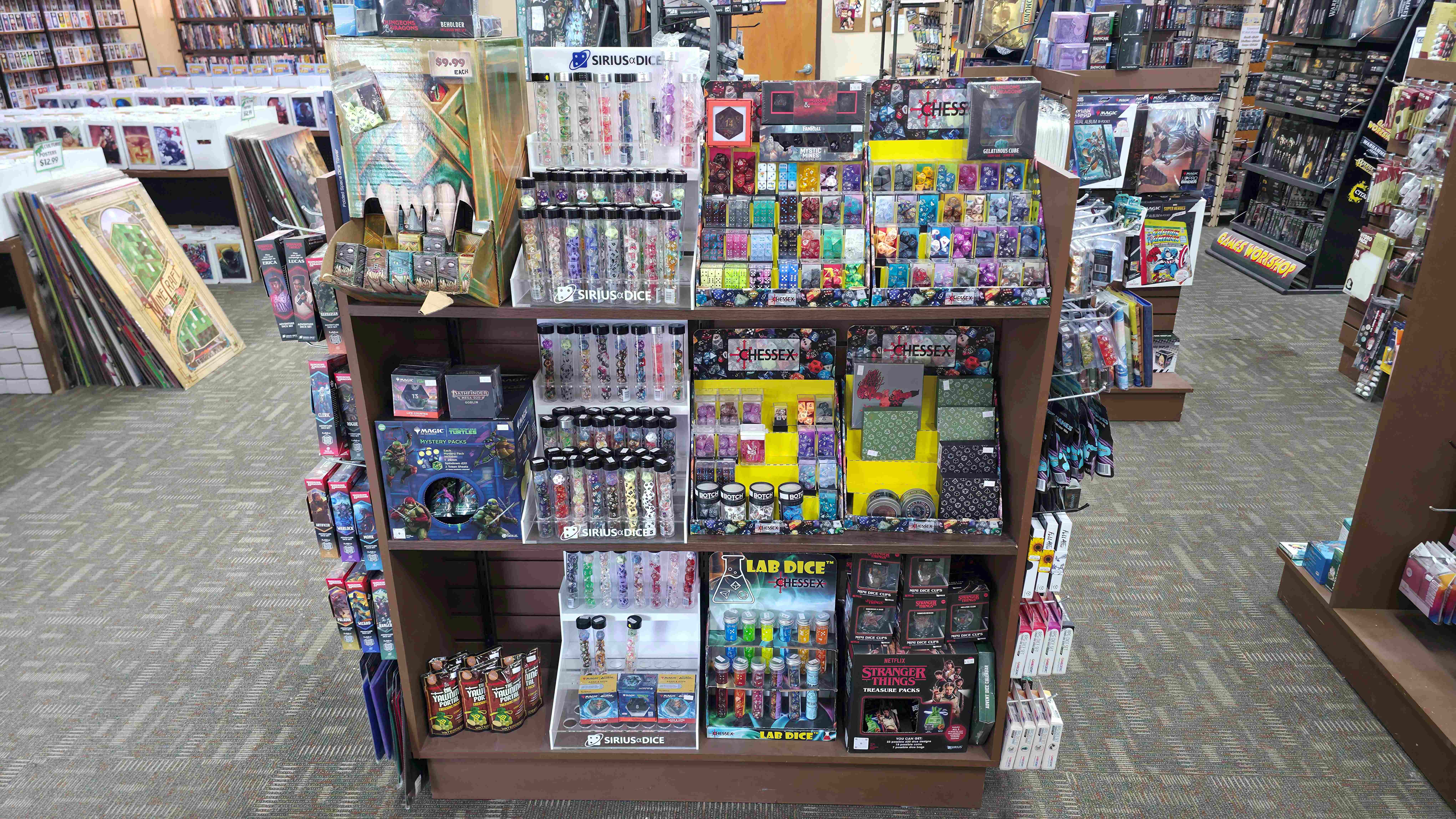 A selection of dice and accessories that can be found at The POP! Shop in Sandusky, Ohio.