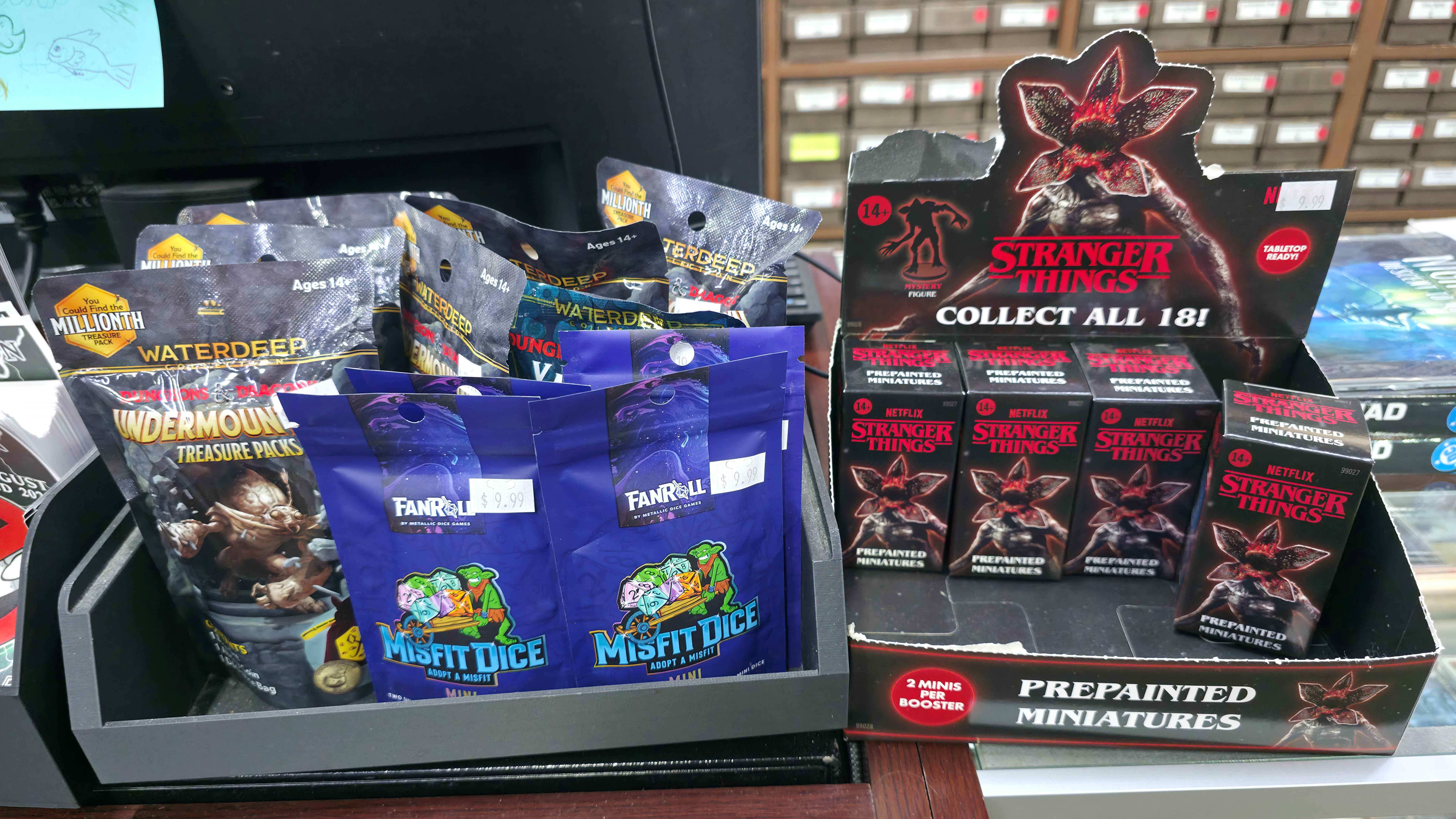 Misfit dice and other sets found at the counter of The POP! Shop in Sandusky, Ohio.